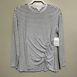 Time and Tru Womens Top S White Striped NWT Ruched Side Long Sleeve Parisian Tee